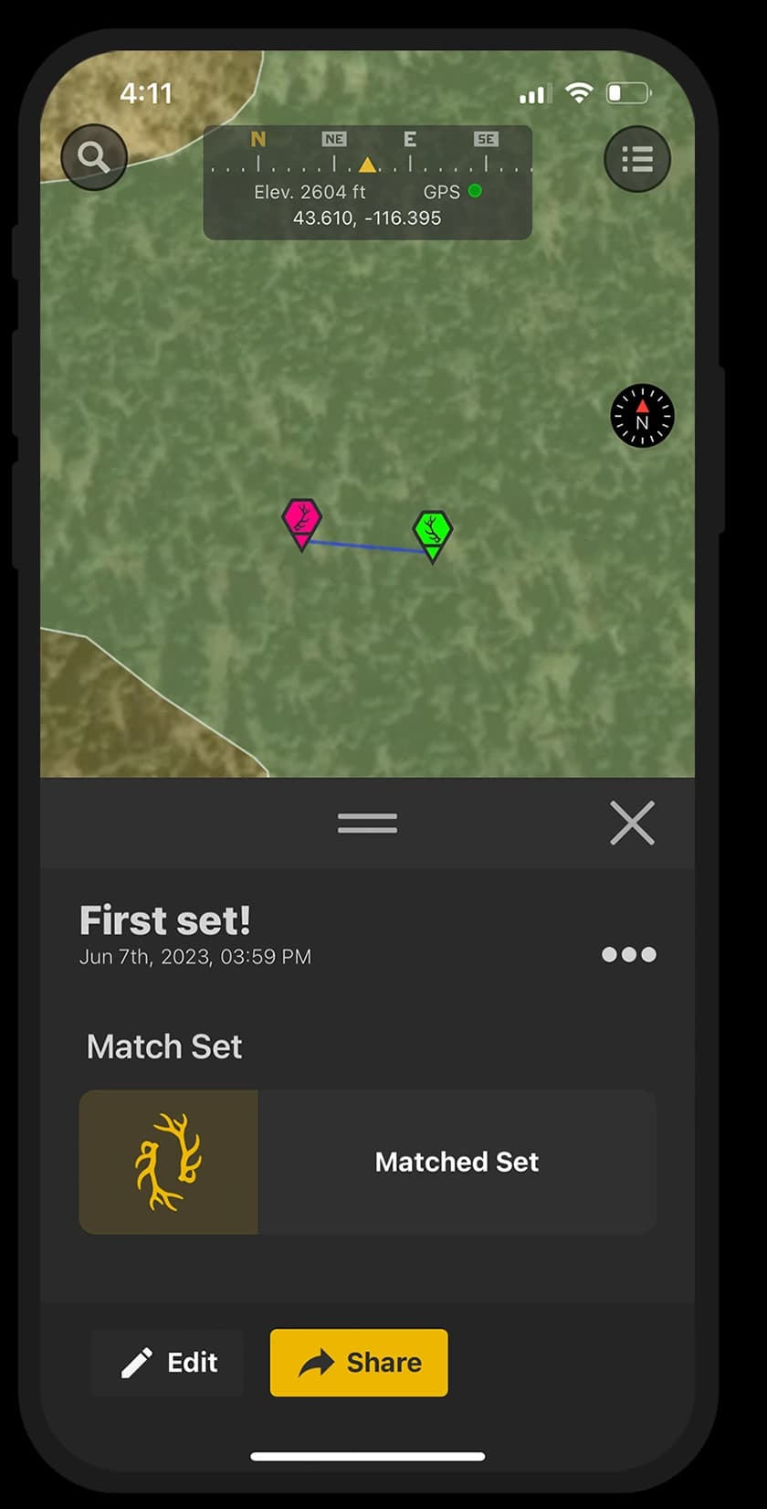 matching antler sets on the shed hunter's app